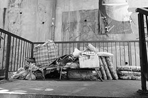 Street-sleeper's belongings, near Lower Lascar Row, Sheung Wan,  28 September 2015