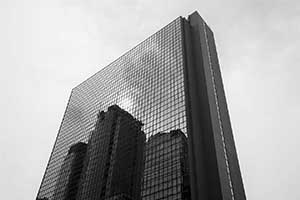 Buildings reflected in a building, Central, 3 September 2015