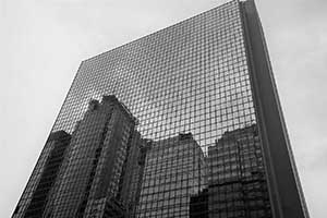 Buildings reflected in a building, Central, 3 September 2015
