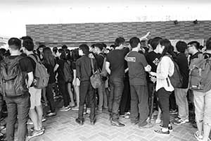 HKU staff in a protest against threats to academic freedom, University of Hong Kong campus, 6 October 2015