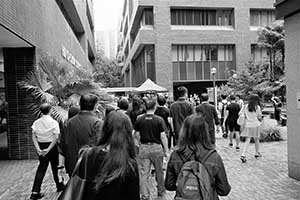 HKU staff in a silent protest against threats to academic freedom, University of Hong Kong campus, 6 October 2015