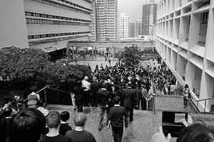HKU staff in a silent protest against threats to academic freedom, University of Hong Kong campus, 6 October 2015