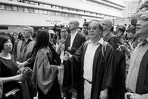 HKU staff in a protest against threats to academic freedom, University of Hong Kong campus, 6 October 2015