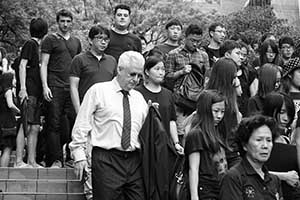 HKU staff in a protest against threats to academic freedom, University of Hong Kong campus, 6 October 2015