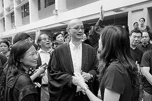 HKU staff in a protest against threats to academic freedom, University of Hong Kong campus, 6 October 2015