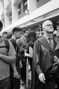 HKU staff in a protest against threats to academic freedom, University of Hong Kong campus, 6 October 2015