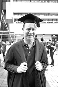 Academic Peter Cunich at a protest on the HKU campus, 6 October 2015