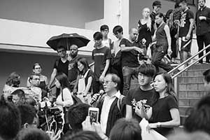 HKU staff in a protest against threats to academic freedom, University of Hong Kong campus, 6 October 2015