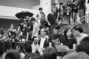 HKU staff in a protest against threats to academic freedom, University of Hong Kong campus, 6 October 2015