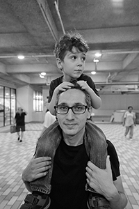 Art historian Opher Mansour and his son, HKU campus, Pokfulam, 9 October 2015