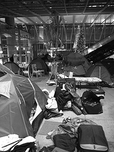 ‘Occupy’ protest camp in the public plaza beneath the Hong Kong and Shanghai Bank headquarters, Central, 12 December 2011