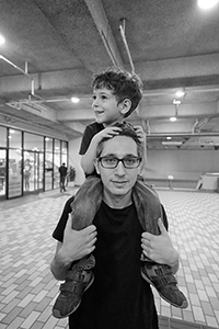 Art historian Opher Mansour and his son, HKU campus, Pokfulam, 9 October 2015