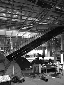 ‘Occupy’ protest camp in the public plaza beneath the Hong Kong and Shanghai Bank headquarters, Central, 12 December 2011