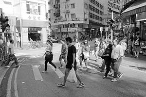 Street scene at the junction of Possession Street and Queen's Road West, Sheung Wan, 17 October 2015