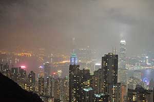 View down to Victoria Harbour from the Peak at night, 29 October 2015