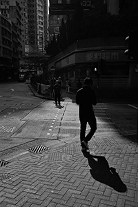 Street scene at the junction of Queen's Road West and Queen Street, Sheung Wan, 31 October 2015