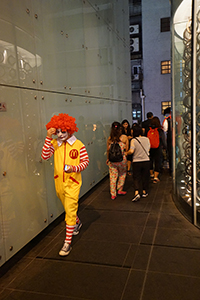 Halloween clown costume, Wyndham Street, 31 October 2015