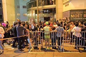 Halloween crowds on Wyndham Street, Central, 31 October 2015