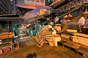 Closed market stalls at night, Central, 31 October 2015