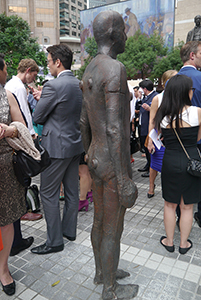 One of the sculptures from Antony Gormley's Event Horizon project, installed in Statue Square, 19 November 2015