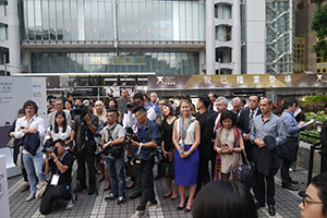 Guests at the opening ceremony for the Hong Kong installation of Antony Gormley's Event Horizon, Statue Square, 19 November 2015