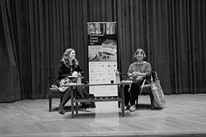 Novelist Margaret Drabble (right) giving a talk at the University of Hong Kong, 8 November 2015