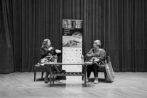 Novelist Margaret Drabble (right) giving a talk at the University of Hong Kong,  8 November 2015