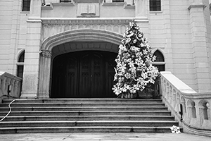 Christmas tree at the entrance of Kau Yan Tsung Tsin Church, 23 December 2015