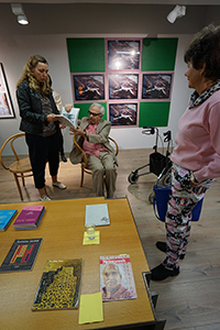 Rasheed Araeen talking to Valerie Portefaix in his exhibition at Rossi & Rossi, Wong Chuk Hang, 5 December 2015
