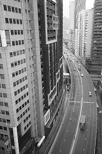 View through a window at Blindspot Gallery, Wong Chuk Hang Road, Wong Chuk Hang, 5 December 2015