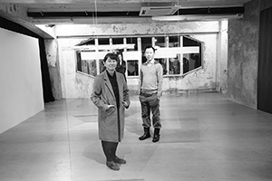 Painter Ho Sin Tung at the opening of  'The Human Body: Measure and Norms' exhibition at Blindspot Gallery, Wong Chuk Hang Road, Wong Chuk Hang, 5 December 2015