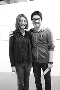 Painter Vivian Poon with her husband at the opening of 'The Human Body: Measure and Norms' exhibition at Blindspot Gallery, Wong Chuk Hang Road, Wong Chuk Hang, 5 December 2015