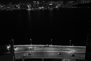 The Island Eastern Corridor viewed from a high floor, North Point, Hong Kong Island,  11 December 2015