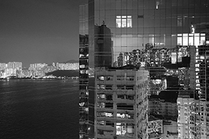 Reflection of buildings on a building, North Point, Hong Kong Island, 11 December 2015