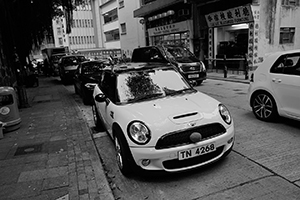 Car with reindeer antlers and a red nose, Hollywood Road, Sheung Wan, 21 December 2015