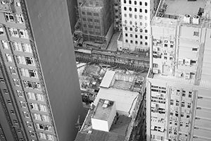 Construction site at 33 Des Voeux Road West viewed from above, Sheung Wan, 22 December 2015