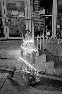 Christmas tree made from plastic bottles, Centre Street, Sai Ying Pun, 28 December 2015