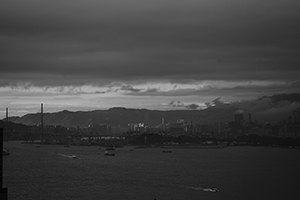 Victoria Harbour and Stonecutters Island after heavy rain, viewed from Sheung Wan, 5 January 2016