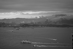 Victoria Harbour and Stonecutters Island after heavy rain, viewed from Sheung Wan, 5 January 2016