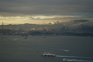 Victoria Harbour and Stonecutters Island viewed from Sheung Wan, 5 January 2016