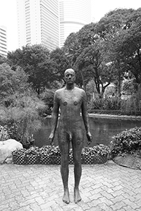 Artwork by Antony Gormley, a part of his 'Event Horizon' installation, Hong Kong Park, Central, 2 January 2016