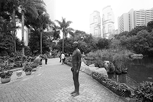 Artwork by Antony Gormley, a part of his 'Event Horizon' installation, Hong Kong Park, Central, 2 January 2016