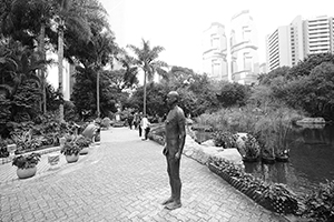 Artwork by Antony Gormley, a part of his 'Event Horizon' installation, Hong Kong Park, Central, 2 January 2016