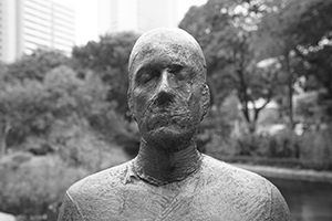 Detail of an artwork by Antony Gormley, a part of his 'Event Horizon' installation,  Hong Kong Park, Central, 2 January 2016