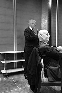 Duncan Pescod speaking at a dinner after an exhibition opening at Artistree, Quarry Bay, 22 February 2016