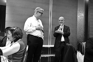 M+ museum director Lars Nittve and Swiss businessman and collector Uli Sigg, Foo Ka Chinese Restaurant, Kerry Centre, King's Road, Quarry Bay, 22 February 2016