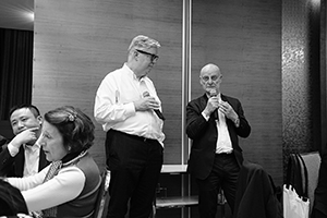 M+ museum director Lars Nittve and Swiss businessman and collector Uli Sigg, Foo Ka Chinese Restaurant, Kerry Centre, King's Road, Quarry Bay, 22 February 2016