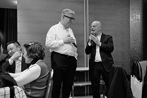 M+ museum director Lars Nittve and Swiss businessman and collector Uli Sigg, Foo Ka Chinese Restaurant, Kerry Centre, King's Road, Quarry Bay, 22 February 2016