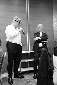 M+ museum director Lars Nittve and Swiss businessman and collector Uli Sigg, Foo Ka Chinese Restaurant, Kerry Centre, King's Road, Quarry Bay, 22 February 2016