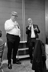 M+ museum director Lars Nittve and Swiss businessman and collector Uli Sigg, Foo Ka Chinese Restaurant, Kerry Centre, King's Road, Quarry Bay, 22 February 2016